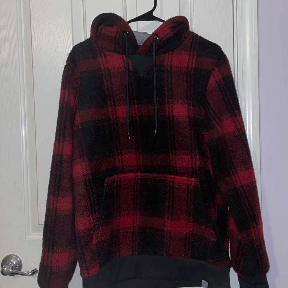 Free Planet Men’s Fleece Pullover Hoodie plaid size Small